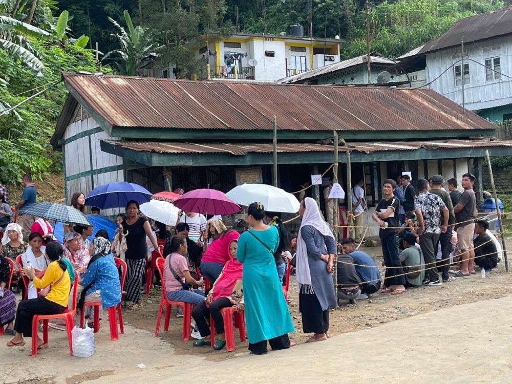 Voters wait to exercise their franchise during the elections to urban local bodies held across Nagaland in 2024. (Morung File Photo)